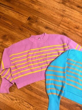 Free people easy street striped crop pullovers